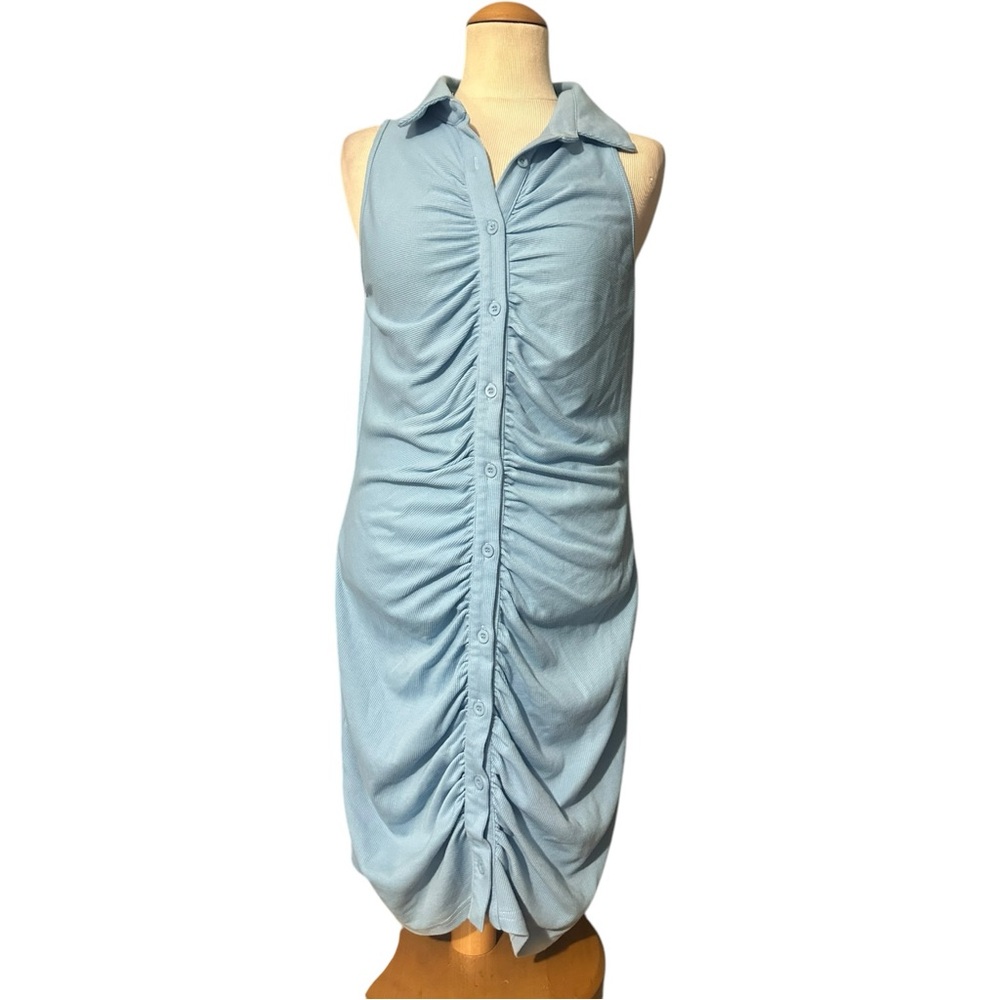 Shein Button Front Ruched Bodycon Dress Blue XL - Picture 2 of 5